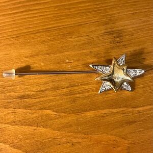 Monet atomic sunburst in gold and silver tone with gems stick pin